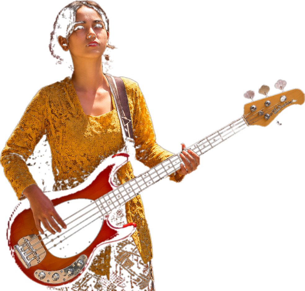 Kadelia playing bass guitar